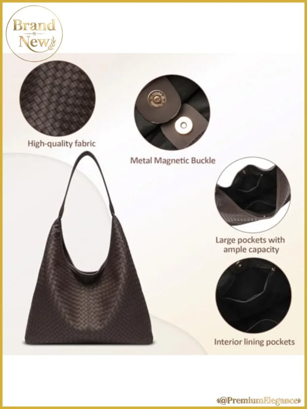 Woven Textured Vegan Leather Hobo Tote Bag Large Slouchy Shoulder Purse